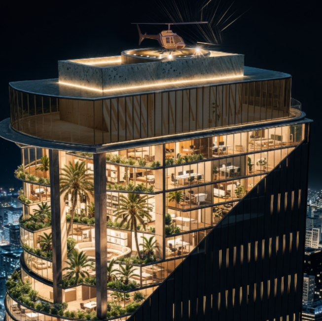 1970 Office Tower crown at night, Business Bay, Dubai