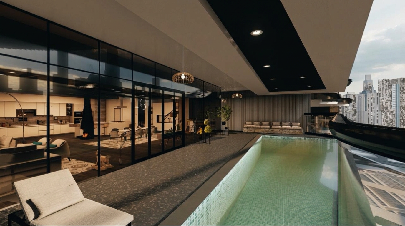 Black Tower — private pool deck overlooking the Dubai skyline