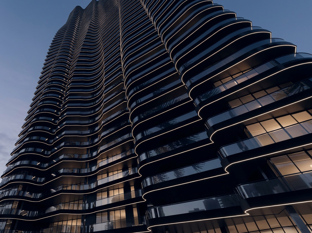 Black Tower — sculptural balcony profiles